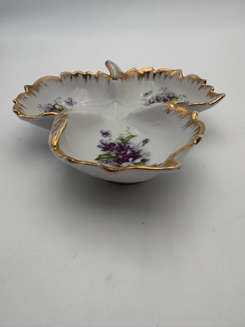 Vintage Kelvin Fine China Hand Painted Purple Violets Trinket Dish